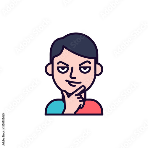 Man thinking with hand on chin.