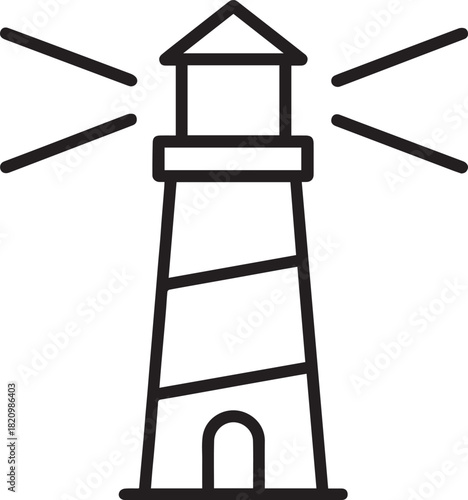 Black vector outline lighthouse illustration on transparent background