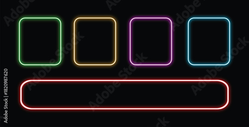 Colorful neon frames glowing brightly against a dark background create a modern design