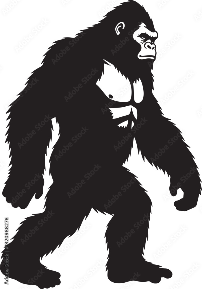 Fototapeta premium Powerful silhouette of a standing gorilla with adobe illustrator icon t-shirt design