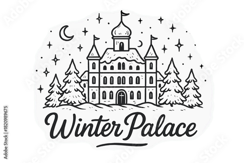Winter palace logo with a castle and trees
