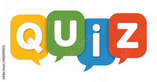 Colorful speech bubbles with the word "QUIZ" clearly displayed in large white letters against a white background, representing a fun and engaging question and answer activity.