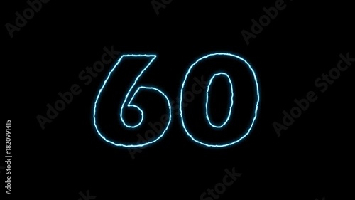 Glowing Number 60 Animation on Black Background.