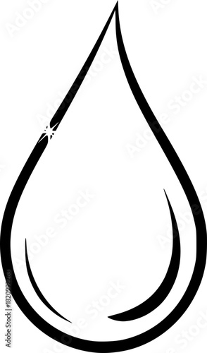A solid black drop of liquid, shaped like a teardrop