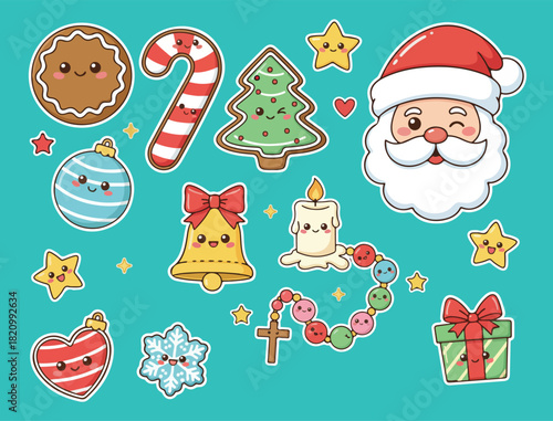 Adorable Christmas Vector Sticker Collection for Festive Holiday Decor
