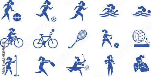 Sports Icons Female Athletes Engaged In Different Athletic Activities woman