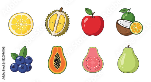 Assortment of fresh fruits colorful slices and whole produce