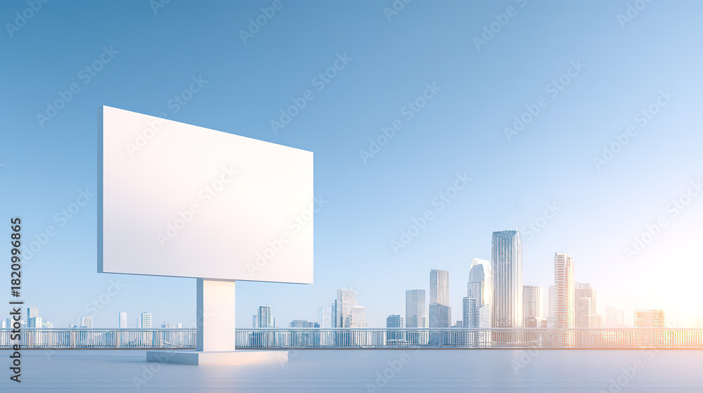 Obraz premium Urban skyscrapers and blank billboards: a commercial theme background.