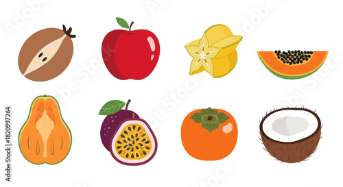 Assortment of vibrant fresh fruit illustrations perfect for various applications