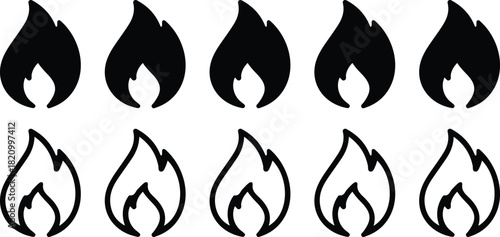 flame black line icons set vector collection design