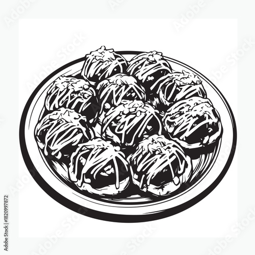 hand drawn vector illustration of a takoyaki food