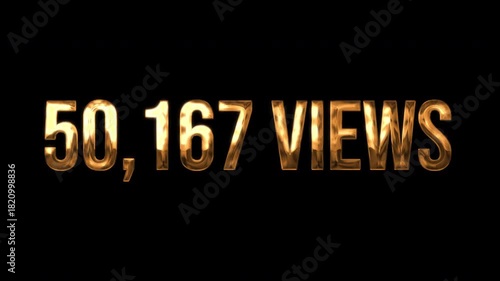 The views numbers count from 0 to 100000 views with gold ink drops on a black background