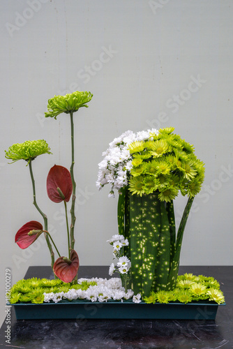 Artful flower arrangement showcasing vibrant colors and textures