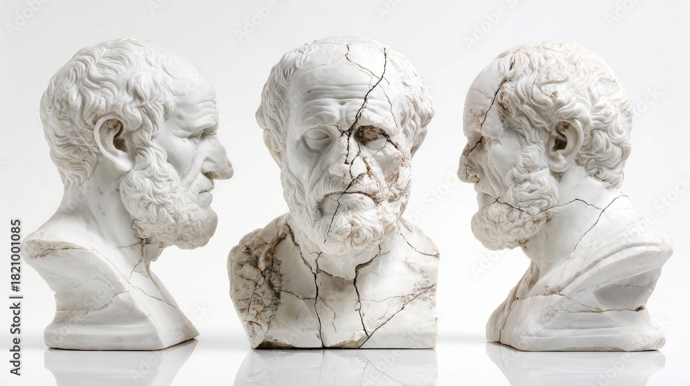 Obraz premium Classical marble busts reflecting wisdom and decay