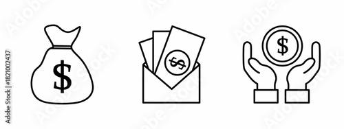 Money icon line illustration. Design elements for icons, logos, and graphic projects.