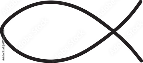 Minimal geometric black outline fish illustration on transparent background