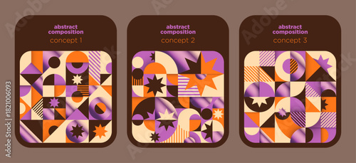 A set of an abstract patterns in a colorful geometric style. Vector illustration.