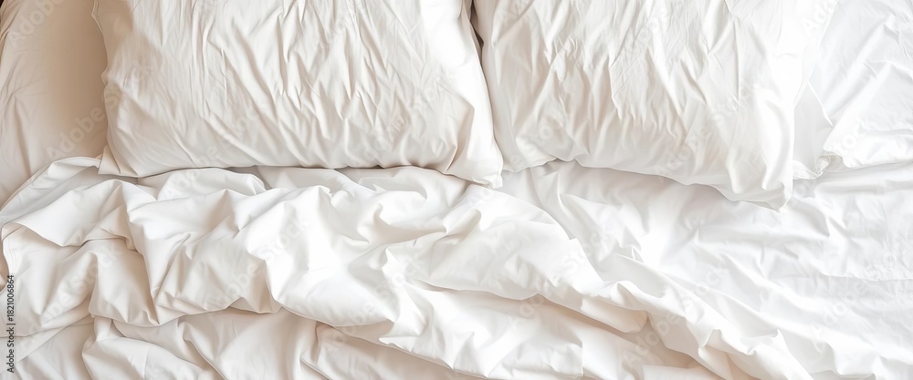 Obraz premium Crisp, clean white bed sheets, wrinkle-free and freshly laundered, wash, pillowcase