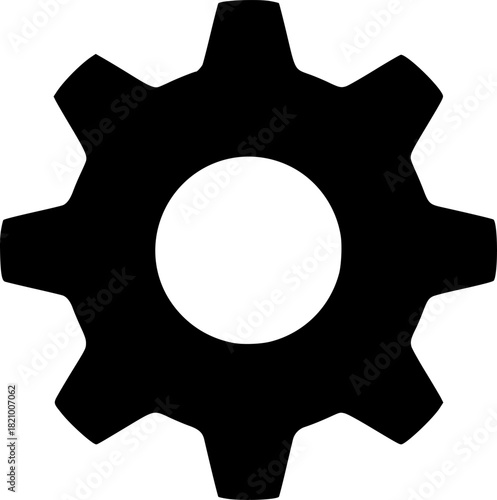 a black and white silhouette of a gear wheel, mechanical gear