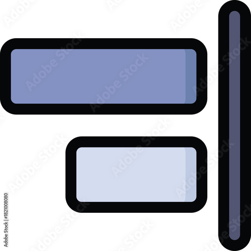 Alignment icon representing left aligned text blocks next to a vertical line on a transparent background with blue and grey colors