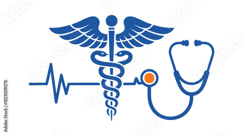 Medical caduceus and heartbeat
