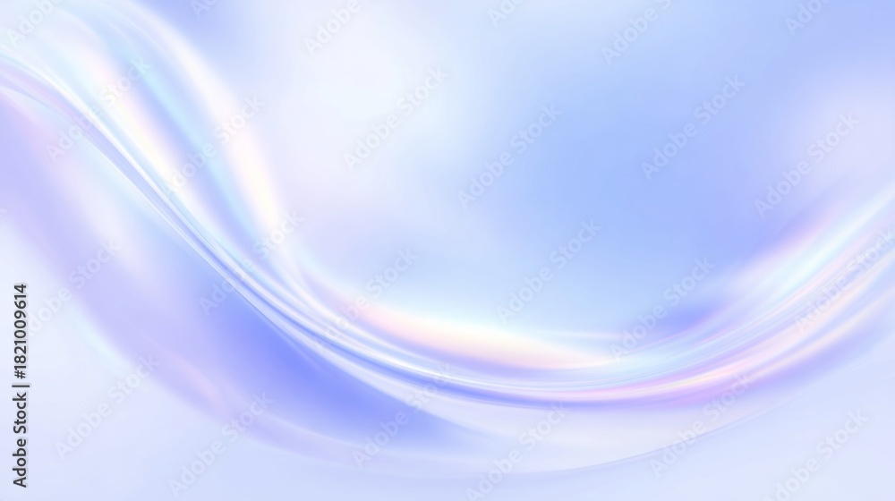 Fototapeta premium Smooth iridescent wave pattern flows across a soft blue and white abstract background