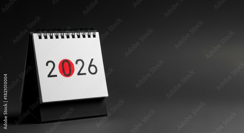 Obraz premium Desk calendar showing the year 2026 with a red circle mark
