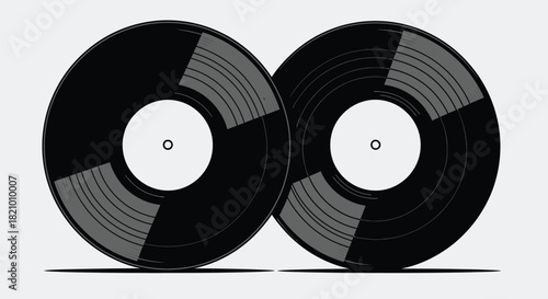 Two Black Vinyl Records on White Background