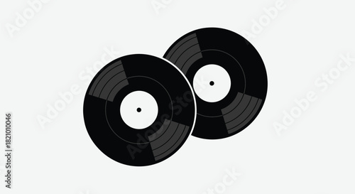 Two Black Vinyl Records on White Background