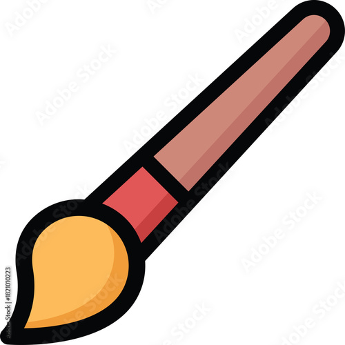 A simple illustration of a paintbrush with a light brown handle and red ferrule on a transparent background