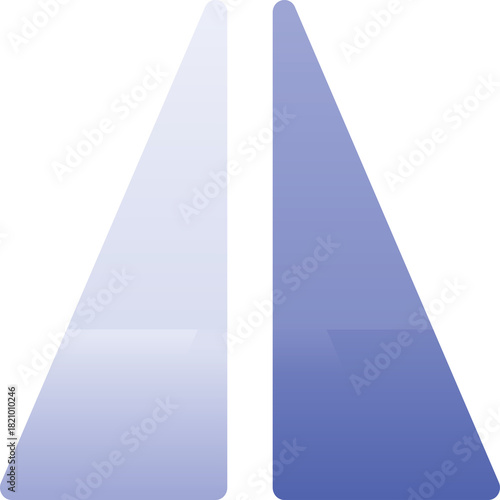 Abstract Geometric Design With Two Symmetrical Blue and White Triangles Facing Each Other Creating a Visual Rift on a Transparent Background