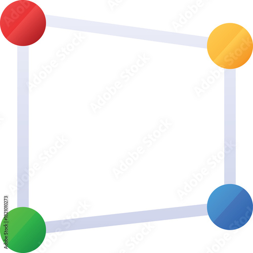 Four Colored Dots Connected by White Lines Forming a Geometric Square Shape Isolated on a Transparent White Background with Gradient Colors Red Yellow Blue Green