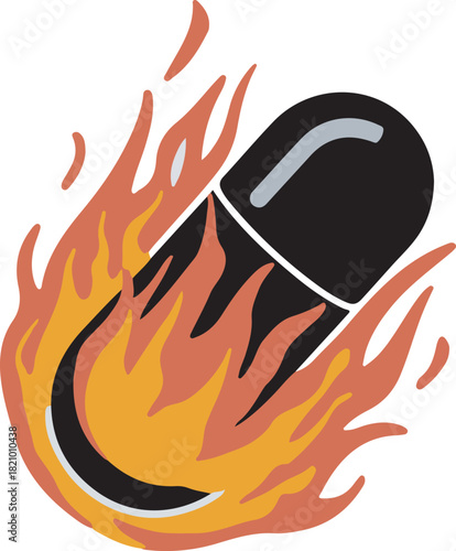 Burning capsule pill symbolizing strong medicine or energy.