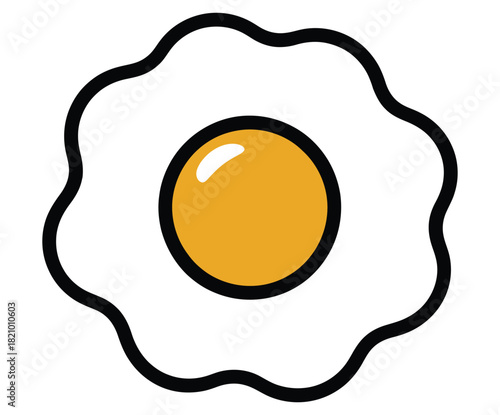 A simple, cartoon-style illustration of a fried egg with a bright yellow yolk and a wavy white border.