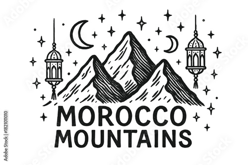 Mountain range with a starry sky and a lantern hanging from a tree