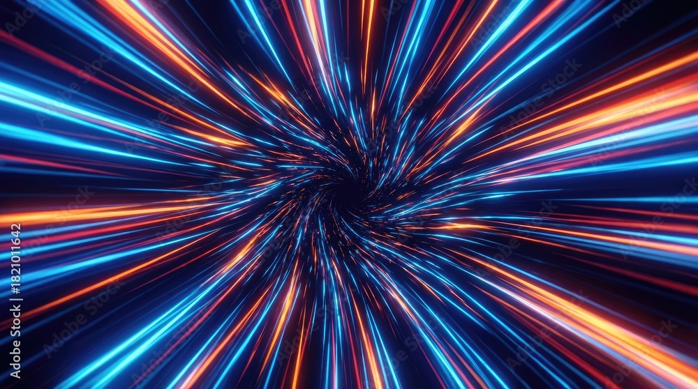 Fototapeta premium Abstract tunnel with glowing lines converging into a central point of dark vortex space