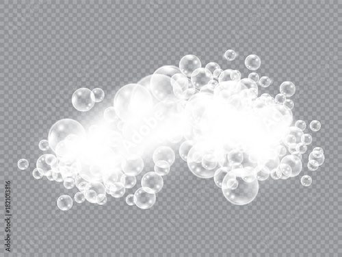 Soap bubbles, displaying unique designs, gracefully float on a plain gray surface