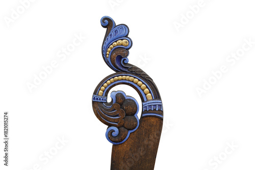 Intricate Oseberg Style Viking Ship Carving Detail Blue Gold Ornament, Tønsberg, Norway