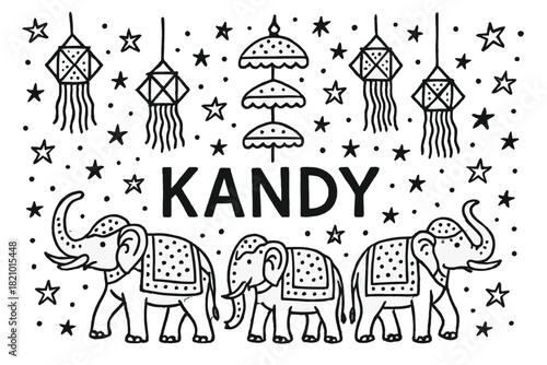 Drawing of three elephants with a name written below them