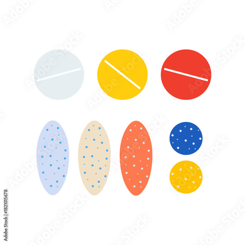 Flat Illustration of Assorted Medical Pills and Vitamins