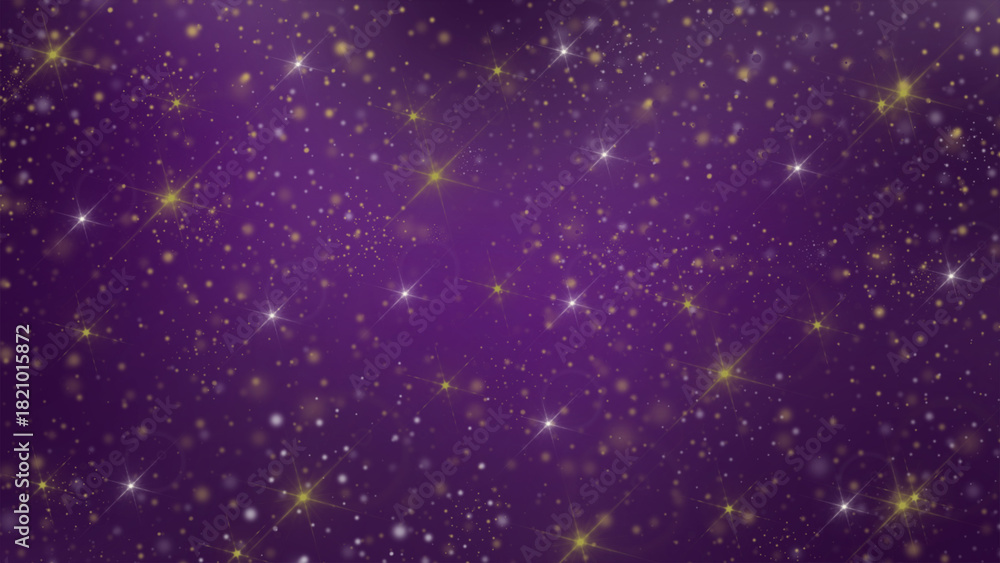 Obraz premium Purple Christmas Glitter Background with Sparkling Light Bokeh, Glowing Purple Holiday Sparkle Background with Stars and Bokeh