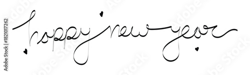 Elegant happy new year wishes in black script with small heart accents on white