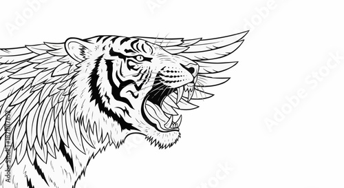 Majestic winged tiger roaring with fierce intensity and power.