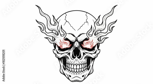 Scary Skull with Fiery Eyes and Flames.