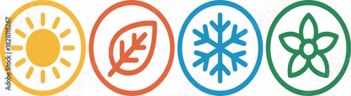 Set of Four Simple Icons Representing the Seasons: Summer, Autumn, Winter, and Spring