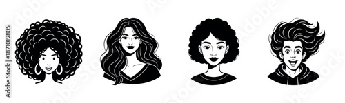 Black and white portraits of diverse young adults and teens with varied hairstyles