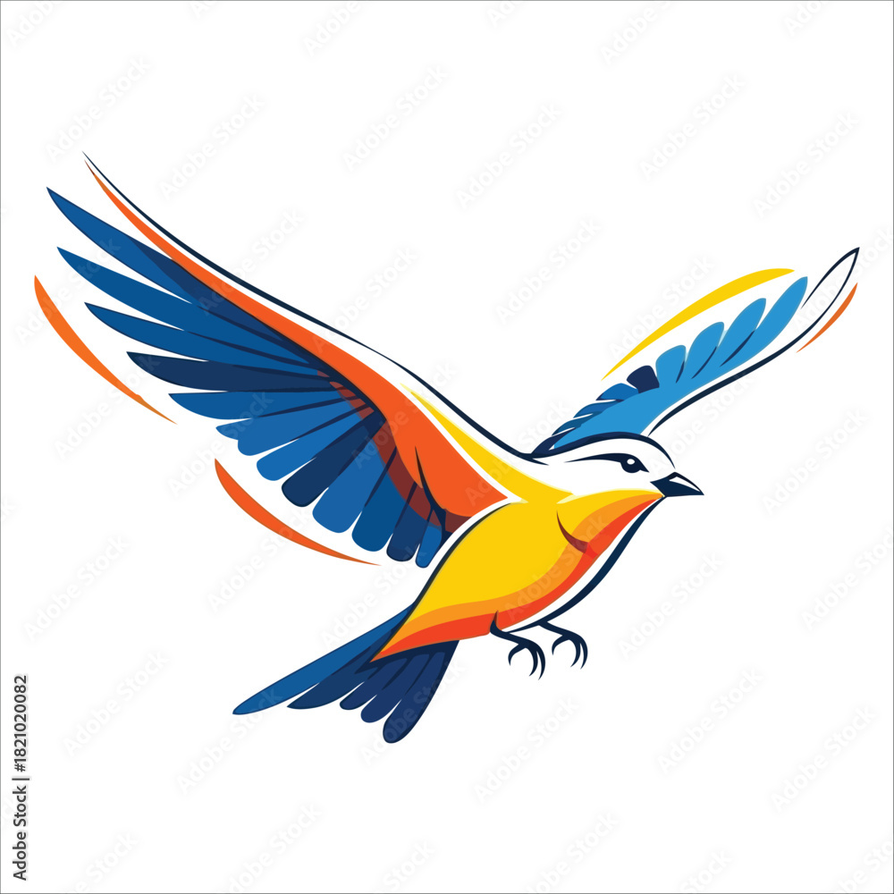 Fototapeta premium Vibrant watercolor bird in flight with spread wings