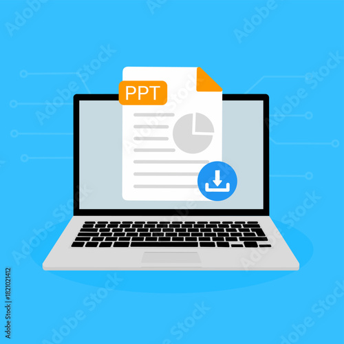 PPT File Download on Laptop. PPT document appearing on a laptop screen with a download icon.
