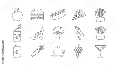 Hand drawn sketch collection of fast food and drinks icons