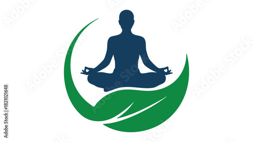 Yoga meditation on green leaf logo